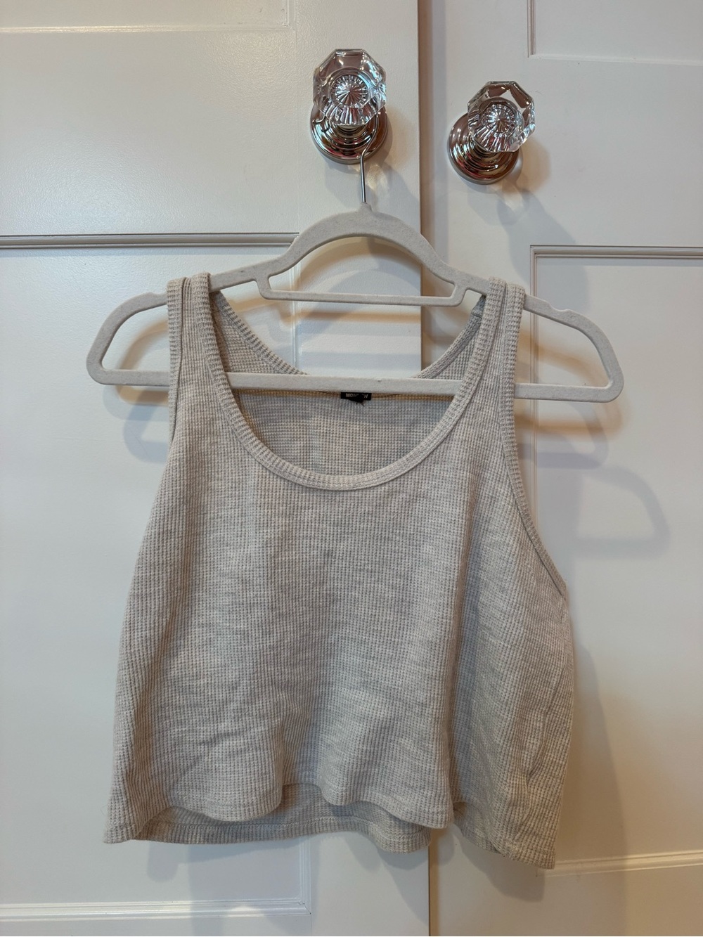 Monrow Cream Ribbed Cropped Tank Top